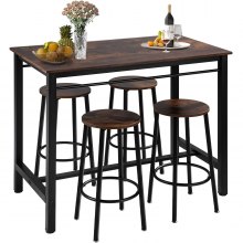 VEVOR Bar Table Set 5-Piece 43" tall table w/ 4 Square Stools Dining table Brown