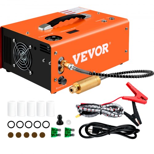 VEVOR PCP Air Compressor, 4500PSI Portable PCP Compressor, 12V DC 110V/220V AC PCP Airgun Compressor Auto-stop, w/Built-in Adapter, Fan Cooling, Suitable for Paintball, Air Rifle, Mini Diving Bottle