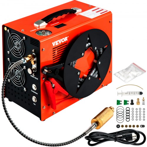 VEVOR PCP Air Compressor, 350W 2700 RPM Portable Diving Compressor, 4500 Psi High Pressure w/8 mm Quick Connector & Built-in Cooling Fan, 1.5L Tank Auto-shutoff Design Powered by Home & Car Battery