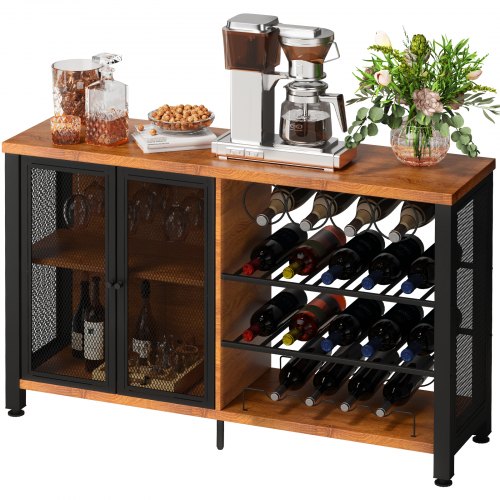 VEVOR Industrial Bar Cabinet Wine Bar Cabinet Table w/ Wine Rack & Glass Holder