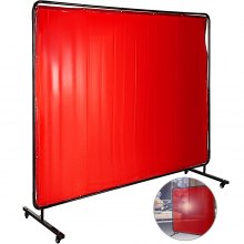 VEVOR Welding Screen with Frame 8\' x 6\', Welding Curtain with 4 Wheels, Welding Protection Screen Red Flame-Resistant Vinyl, Portable Light-Proof Professional