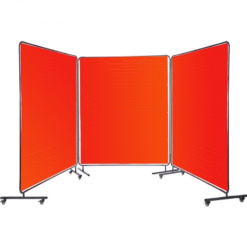 VEVOR 3 Panel 6 X 6 Ft Welding Screen, Welding Group Vinyl Welding Screen Welding Curtain Weld Curtain with Frame Wheels Flame Retardant, Red