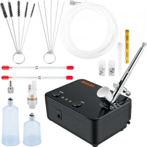 VEVOR Airbrush Kit, Portable Airbrush Set with Compressor, Airbrushing System Kit with Multi-purpose Dual-action Gravity Feed Airbrushes, Art Nail Cookie Tattoo Makeup Cake Decorating Spray Model Craf