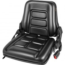 VEVOR Universal Tractor Seat, High Back, Folding Forklift Seat w/ Retractable Seat Belt, Adjustable Backrest and Slide Rail Waterproof PVC Mower Seat, Fit Excavator, Forklift, Skid Loader, Black