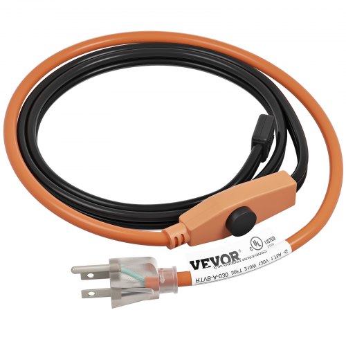 VEVOR Pipe Heating Cable, 3-feet 7W Heat Tape for Pipes with Built-in Thermostat, Protects PVC Hose, Metal and Plastic Pipe from Freezing, 120V