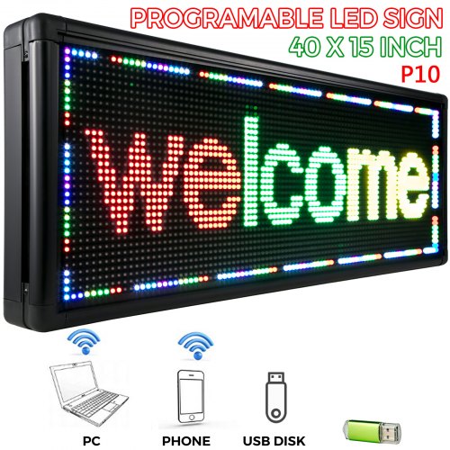 VEVOR P10 LED Scrolling Sign Programble 40" X 15" 3-Color Red Green Yellow US