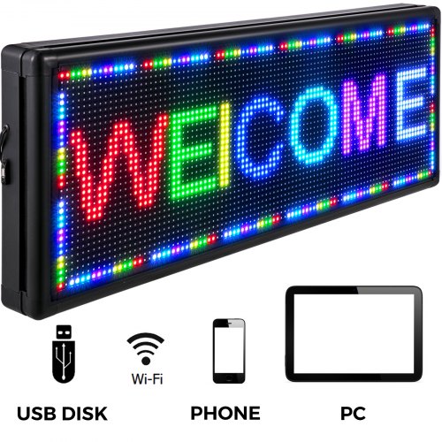 LED Sign 40*8 inch Outdoor Scroll Message Board 7 Color Programmable Scrolling 