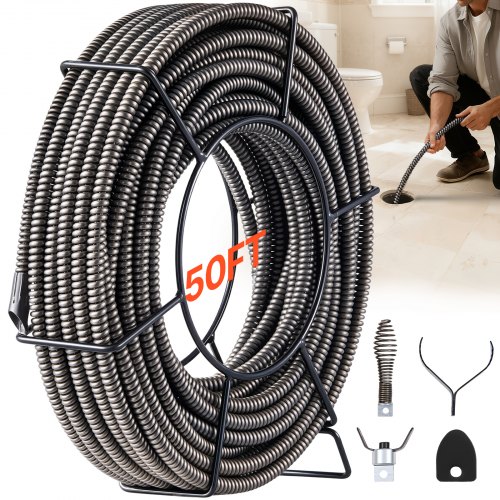 

VEVOR Drain Cleaning Cable 100 Feet x 1/2 Inch Solid Core Cable Sewer Cable Drain Auger Cable Cleaner Snake Clog Pipe Drain Cleaning Cable Sewer Drain Auger Snake Pipe