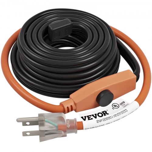 VEVOR Pipe Heating Cable, 12-feet 7W Heat Tape for Pipes with Built-in Thermostat, Protects PVC Hose, Metal and Plastic Pipe from Freezing, 120V