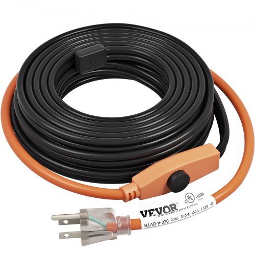 VEVOR Pipe Heating Cable, 24-feet 7W Heat Tape for Pipes with Built-in Thermostat, Protects PVC Hose, Metal and Plastic Pipe from Freezing, 120V