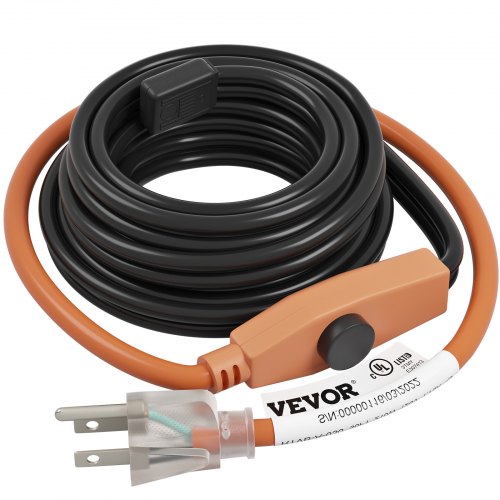 VEVOR Pipe Heating Cable, 9-feet 7W Heat Tape for Pipes with Built-in Thermostat, Protects PVC Hose, Metal and Plastic Pipe from Freezing, 120V