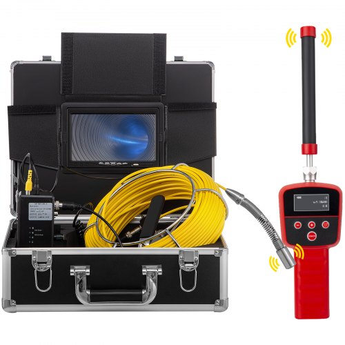 VEVOR Sewer Camera with Locator, 165' Cable, Drain Camera w/ 512Hz Sonde Transmitter & Receiver, Waterproof IP68 Sewer Video Inspection Equipment w/ 16 GB SD Card, 1200TVL 7" LCD Monitor, LED Lights