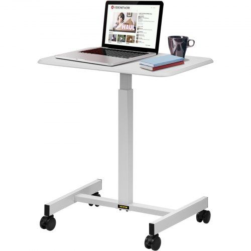 

VEVOR Mobile Laptop Desk, 30\" to 43.3\", Height Adjustable Rolling Cart w/Gas Spring Riser, Swivel Casters and Hook Home Office Computer Table for Standing or Sitting, White