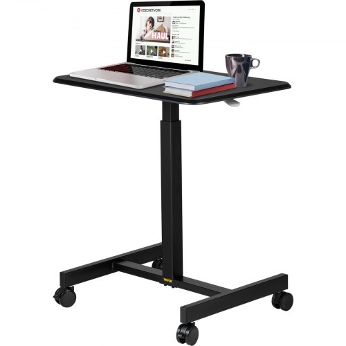 

VEVOR Mobile Laptop Desk, 76 cm to 110 cm, Height Adjustable Rolling Laptop Desk w/ Gas Spring Riser, Swivel Casters and Hook, Home Office Computer Table for Standing or Sitting, Black