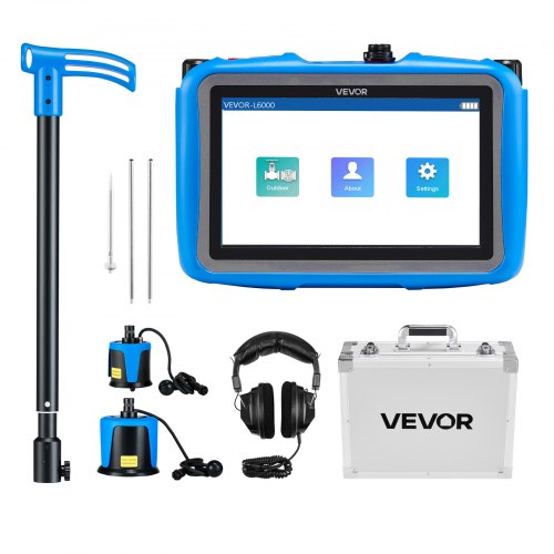 

VEVOR Pipe Water Leak Detector for Outdoors, 1Hz-10000Hz, 7" Touchscreen Leakage Detection Locator for 16.4FT (5m) Underground Plumbing - with Medium & Large Sensor, 3 Listening Rods, Headphone & Case