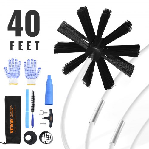 

VEVOR 40 FEET Dryer Vent Cleaner Kit, 29 Pieces Duct Cleaning Brush, Reinforced Nylon Dryer Vent Brush with Complete Accessories, Dryer Cleaning Kit with Flexible Lint Trap Brush, Clamp Connectors