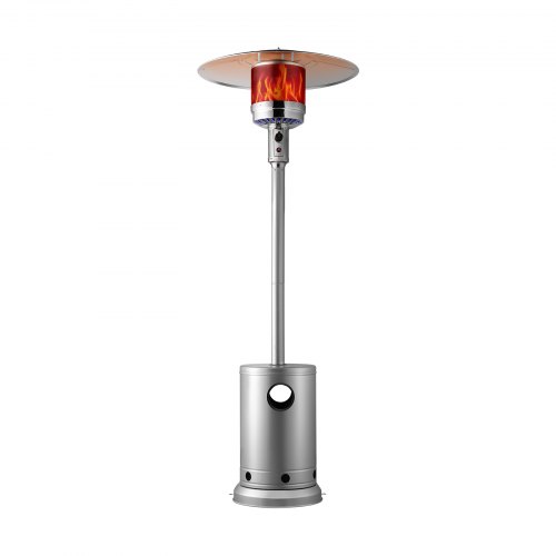

VEVOR Patio Heater for Outdoor Use, 50000BTU Propane Heater Tall Hammered With Round Table Design, Metal Burner and Wheels, Fixed Outdoor Patio Flame Heater for Patio, Party, Backyard, Garden, Silver