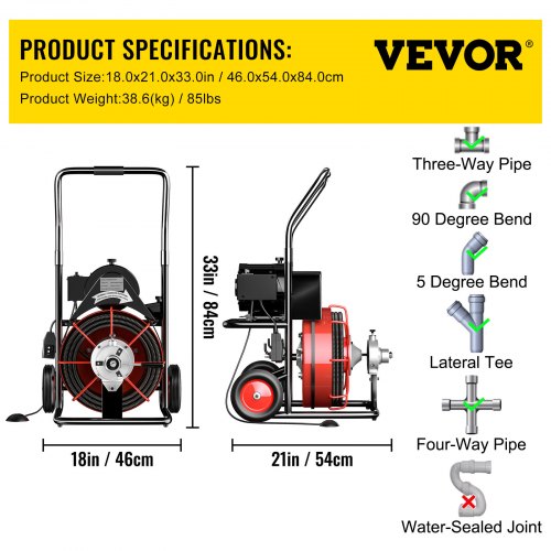 VEVOR 100FT Electric Sewer Snake Drain Auger Cleaner Cleaning Machine W/Cutters 