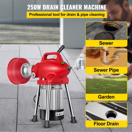 250W Electric Drain Pipe Cleaning Machine 4.5mx9mm 10mx16mm 2.5mx15mm Spirals 