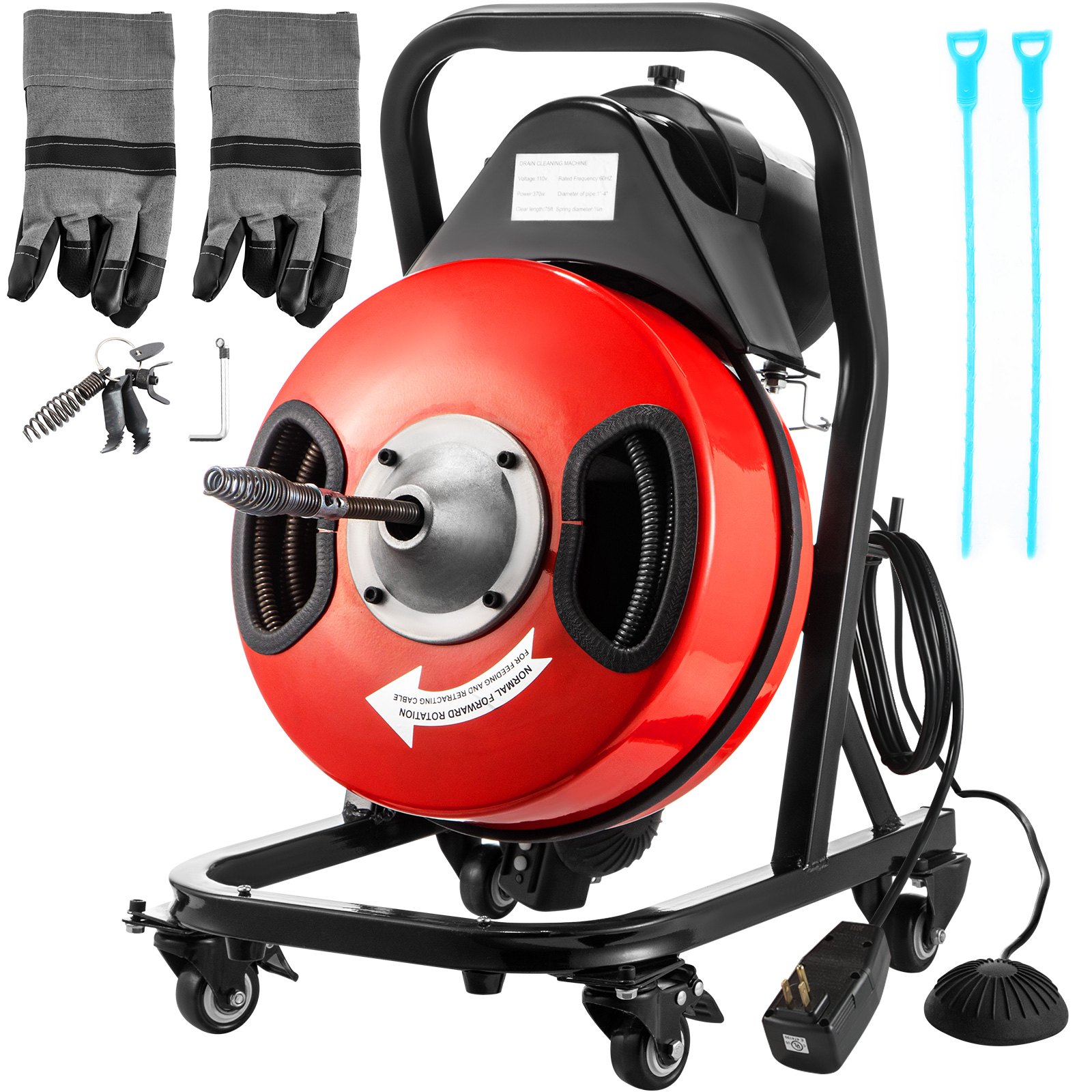 Drain Cleaner Machine Electric Drain Auger 50ftx1/2in Cable 370w W/wheels от Vevor Many GEOs