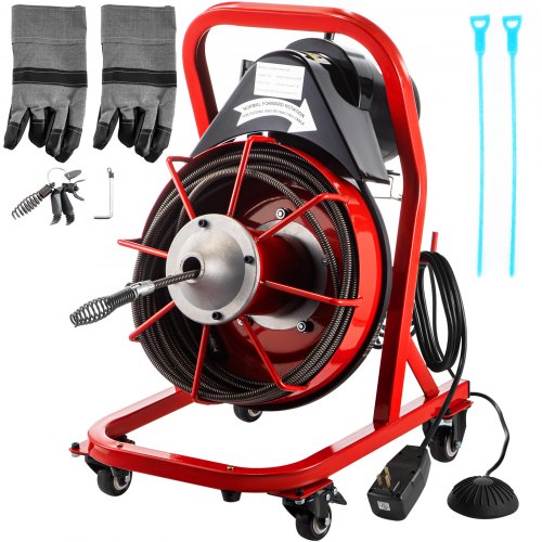 Vevor Drain Cleaner Machineelectric Drain Auger15m X 10mm Cable 370w W/cutters