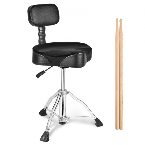 

VEVOR Drum Throne with Backrest, 490-640 mm Height Adjustable, Hydraulic Saddle Padded Drum Stool Seat with Anti-Slip Feet Drumsticks 227 kg Max Capacity, 360°Swivel for Drummers