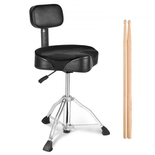 

VEVOR Drum Throne with Backrest, 19.3-25.2 in/490-640 mm Height Adjustable, Hydraulic Saddle Padded Drum Stool Seat with Anti-Slip Feet Drumsticks 500 lbs/227 kg Max Capacity, 360°Swivel for Drummers