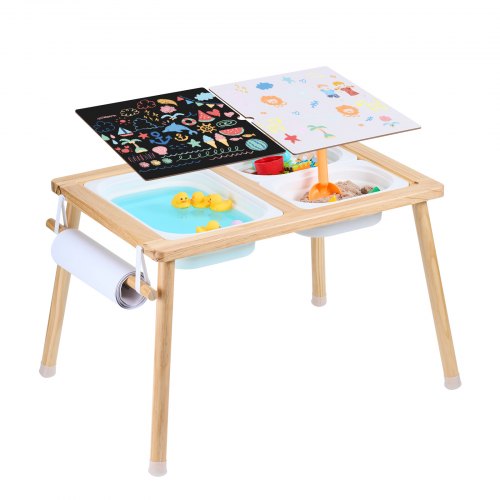 

VEVOR Sensory Table for Toddlers, Kids Activity Table with 3 Foldable Storage Bins & Paper Roll Holder, Indoor/Outdoor Play Sand and Water Table, Wooden Kids Sensory Table - Gift for Boys Girls