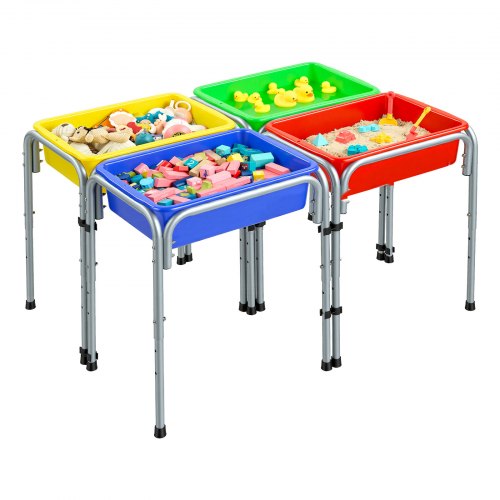 VEVOR Sensory Table for Toddlers, Kids 4-Station Sand and Water Adjustable Play Table with Detachable Storage Bins and Non-Slip Feet, Carbon Steel Fra