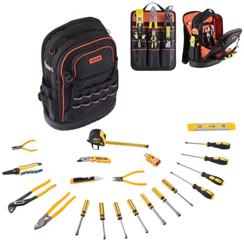 

VEVOR Tool Backpack with Tools, 65 Pockets, Heavy-duty Tools Storage Organizer Bags with Laptop Compartment & Molded Base, Electrician Jobsite Backpack for Electrician, Repairman, and HVAC Techs