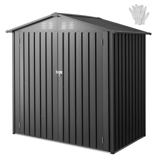 VEVOR 6 x 4 FT Metal Garden Shed, Outdoor Storage Shed with Lockable Doors & 4 Louver Vents, Peak Roof Metal Sheds Outdoors Storage, Storaged Sheds Clearance for Backyard, Garden, Patio, Bike, Gray GJF64FTHHSMSNRZ66001V0