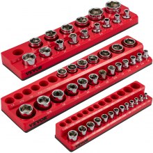 VEVOR Magnetic Socket Organizer Socket Holder 3 pcs 1/2, 3/8, 1/4-in SAE Red