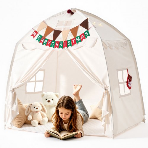 VEVOR Kids Play Tent Fiberglass Frame Playhouse for Kids Padded Mat Beige, for Toddlers Girls Boys, Indoor & Outdoor, Reading Nook Nap Bed Tent, with