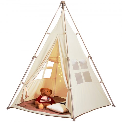 

VEVOR Kids Play Tent, Teepee Tent for Kids 1-5 Years Old, Foldable Toddler Tent with Mat and Carrying Bag, Tent for Kids with Windows for Indoor and Outdoor, Kids Tent for Boys and Girls, Beige