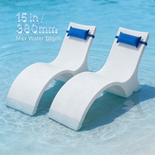 

VEVOR Pool Lounge Chairs, Set of 2 Chaise Lounger with Headrest, Water Weighted In-Pool Lounger Chairs for up to 15" Water Depths, Anti-Floating Patio Furniture for Sun Shelf & Tanning Ledge, 440LBS