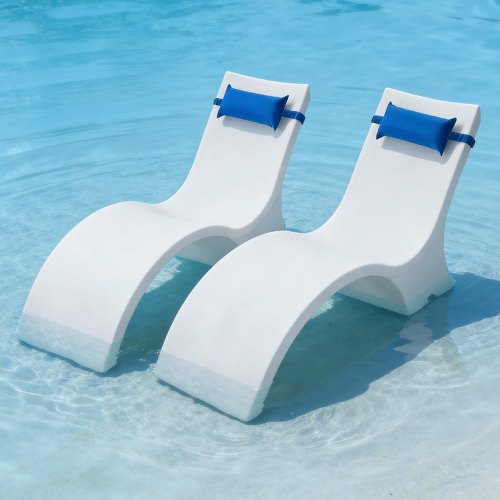 

VEVOR Pool Lounge Chairs, Set of 2 Chaise Lounger with Headrest, Water Weighted In-Pool Lounger Chairs for up to 15" Water Depths, Anti-Floating Patio Furniture for Sun Shelf & Tanning Ledge, 440LBS