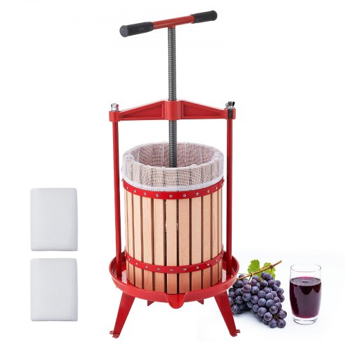 

VEVOR Fruit Wine Press, 4.75Gal/18L Manual Juice Maker, Solid Beech Wood Basket, Vintage Traditional Juicer with 2 Filter Bags, Heavy Duty T-Shaped Handle Bar for Cider Apple Grape Press, Kitchen Home