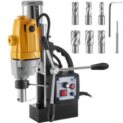 VEVOR Mag Drill, 200-550RPM Stepless Speed Electromagnetic Drill Press, 2.16" Depth 1.57" Dia Magnetic Core Drill, 2700LBS Boring Tool Drill Press, 1100W Drill Press, 6 PCS HSS Annular Cutter Kit