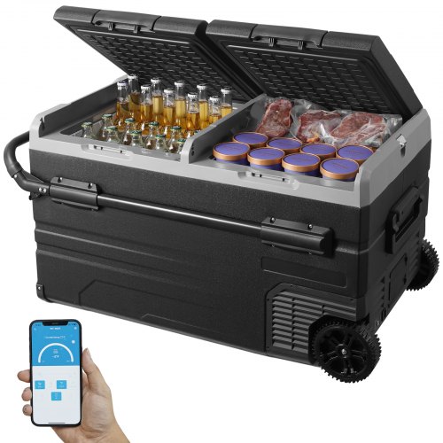 VEVOR Car Refrigerator, 12 Volt Car Refrigerator Fridge, 115 L Dual Zone Portable Freezer with Wheels and Handle, -4℉-68℉, 12/24V DC and 100-240V AC Compressor Cooler for Outdoor, Camping