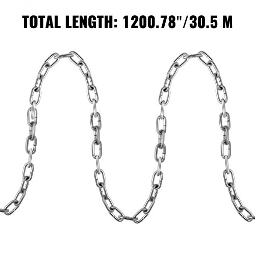 1/4" x 10 Ft T316 Stainless Steel Proof Coil Welded Link Chain 1,250 WLL 