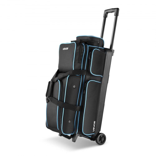 VEVOR Bowling Ball Bag, 3 Ball Double Roller Bowling Bag with Wheels, Featuring a Separate Compartment for Shoes (Up To US Size 16) & Oversized Accessory Pocket, Retractable Handle Extends to 1050 mm