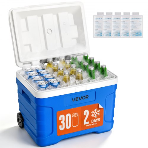 VEVOR Hard Cooler, 21QT Portable Rolling Cooler with Wheels, Leak-Resistant Coolbox Keeps Contents Cool for 48 Hours, Ice Retention Insulated Chests,