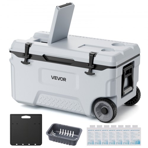 

VEVOR Hard Cooler, 52QT Portable Rolling Cooler with Wheels, Leak-Resistant Coolbox Keeps Contents Cool for 48 Hours, Ice Retention Insulated Chests, Ultra-Light for Outdoor Picnics, Grill, Camping