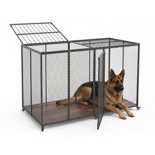 

VEVOR 64 Inch Heavy Duty Dog Crate, Max Load Capacity 300 lbs, Indestructible Escape-Proof Dog Kennel Indoor for High Anxiety Large Breeds, Steel Metal Pet Cage with Double Doors & Lockable Wheels