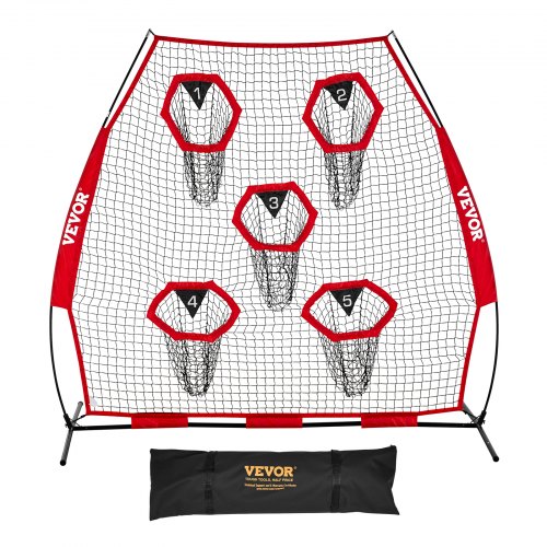 

VEVOR 7 x 7 ft Football Trainer Throwing Net, Training Throwing Target Practice Net with 5 Target Pockets, Knotless Net Includes Straps and Portable Carry Case, Improve QB Throwing Accuracy, Red