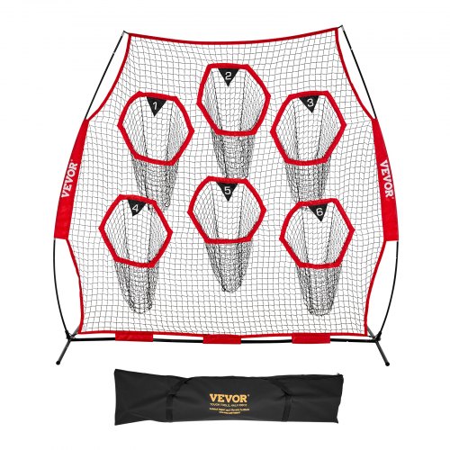 

VEVOR 8 x 8 ft Football Trainer Throwing Net, Training Throwing Target Practice Net with 6 Target Pockets, Knotless Net Includes Straps and Portable Carry Case, Improve QB Throwing Accuracy, Red