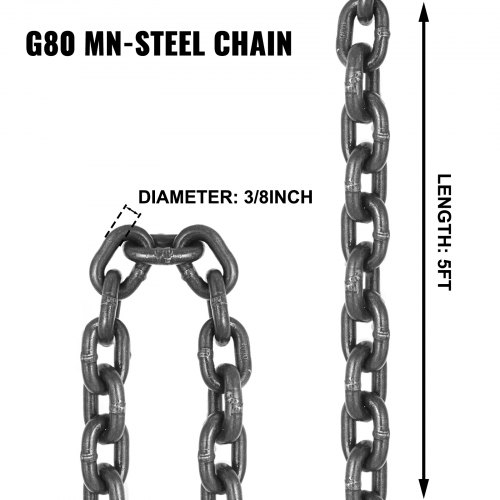 5/16" x 5' G80 Adjustable Chain Lifting Sling with Sling Hook Double Leg 