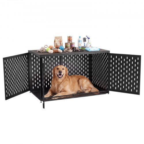

VEVOR Dog Crate Furniture, 48 Inch Heavy Duty Dog Kennel Furniture Indoor for Large Dogs, Sturdy Steel Decorative Pet Cage House End Table with 3 Doors, Detachable Tray & Escape-Proof Locks, Black
