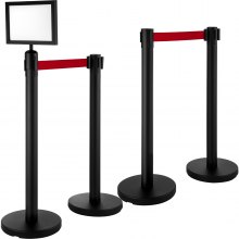 VEVOR Crowd Control Barriers Line Dividers 4PCS Black Poles with One Sign Frame