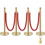 Crowd Control Stanchion Gold 4x37.8" Pack 3 Ropes Ball Round Top Stable Steel